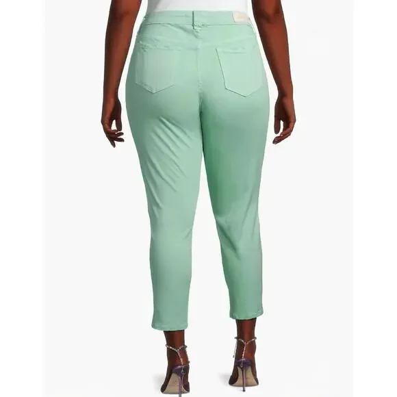 SLINK Jeans Crop Skinny Womens Sz 16 Plus Mint Green Distressed Stretch Ankle - Picture 2 of 15